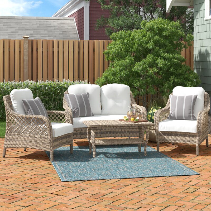 Lark Manor Carly 4 Piece Rattan Sofa Seating Group with